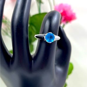 Baby Blue Crystal Solitaire 925 Silver Plated Vintage Ring Size 7